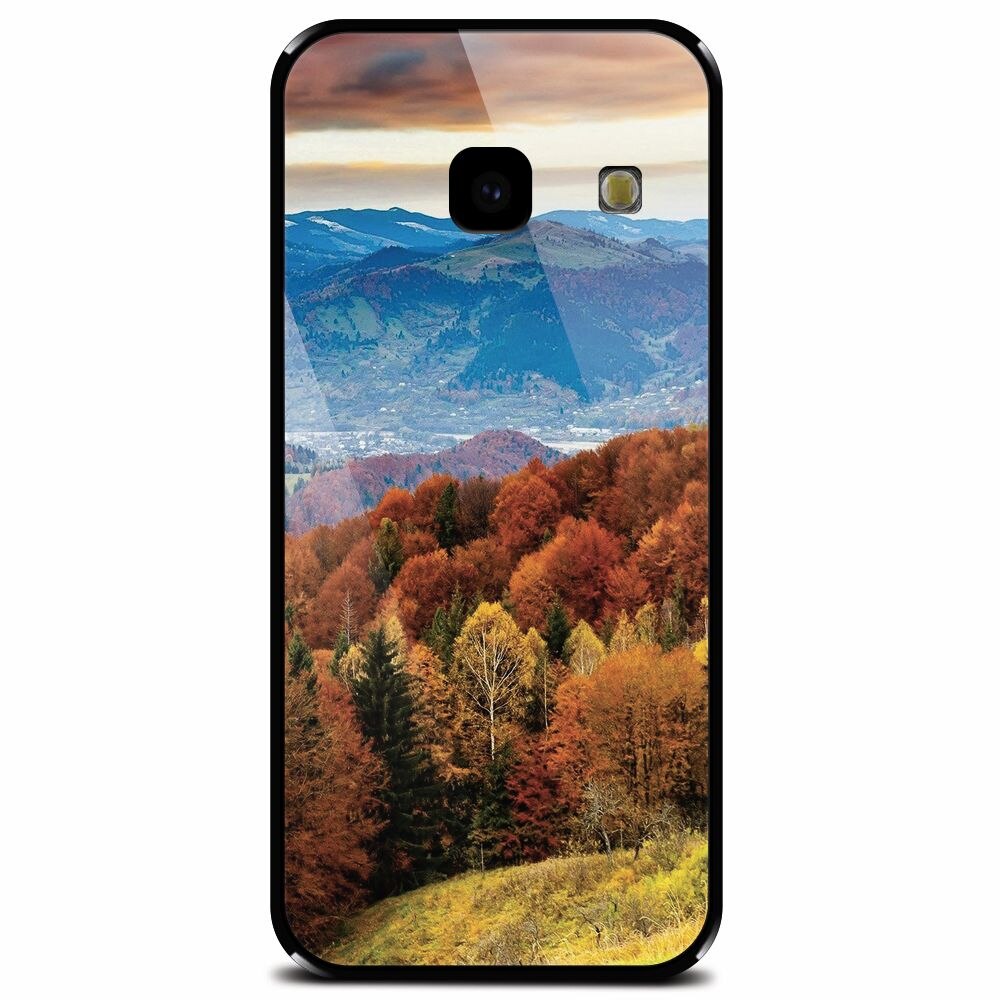 Husa din sticla securizata pentru Samsung Galaxy J4 Plus, Autumn Mountain Fall Rusty Forest Colours