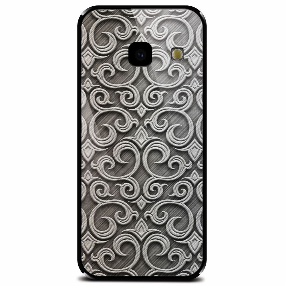 Husa din sticla securizata pentru Samsung Galaxy J4 Plus, Baroque Silver Pattern