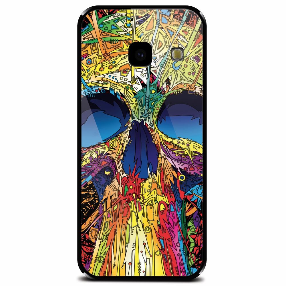 Husa din sticla securizata pentru Samsung Galaxy J4 Plus, Abstract Multicolored Skull