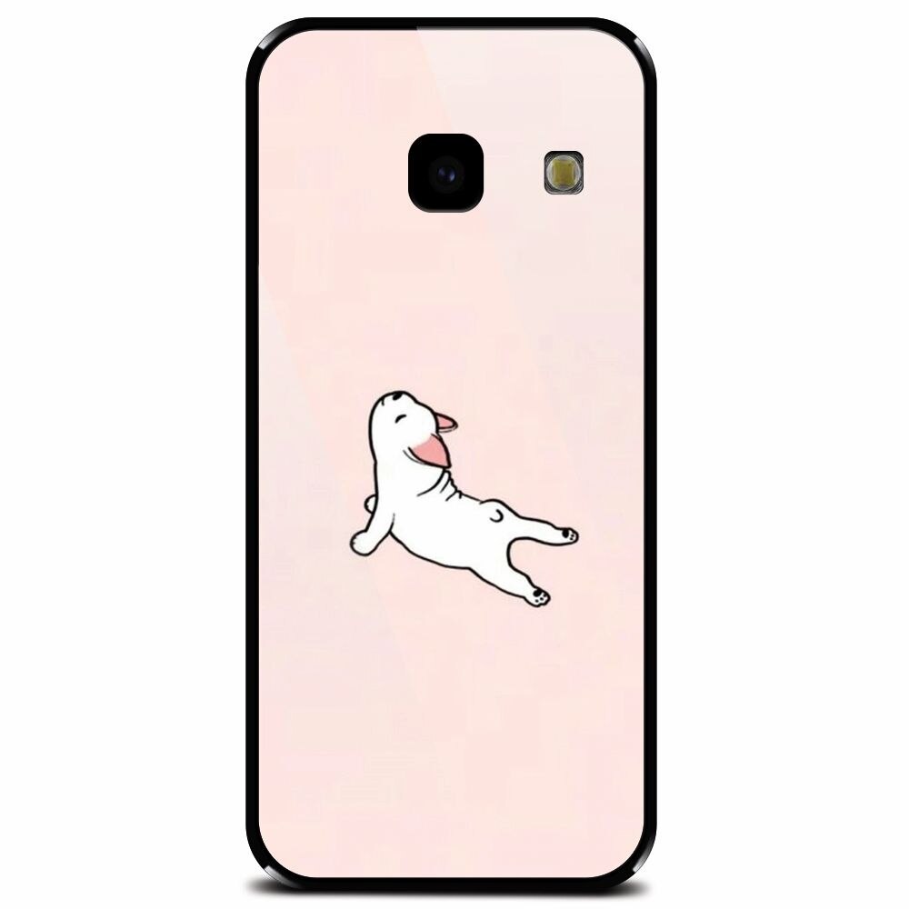 Husa din sticla securizata pentru Samsung Galaxy J4 Plus, Cute Dog Streching