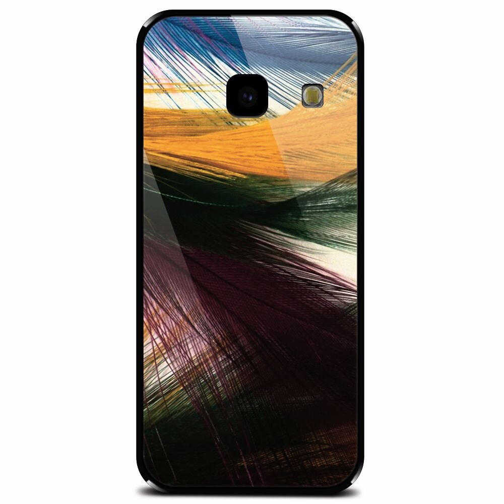 Husa din sticla securizata pentru Samsung Galaxy J4 Plus, Colorful Peacock Feathers