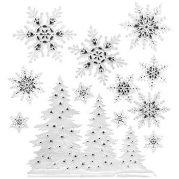 Sticker decorativ, Zola®, pentru sarbatori, model cu braduti si fulgi de zapada, 41x29 cm Sticker decorativ, Zola®, pentru sarbatori, model cu braduti si fulgi de zapada, 41x29 cm