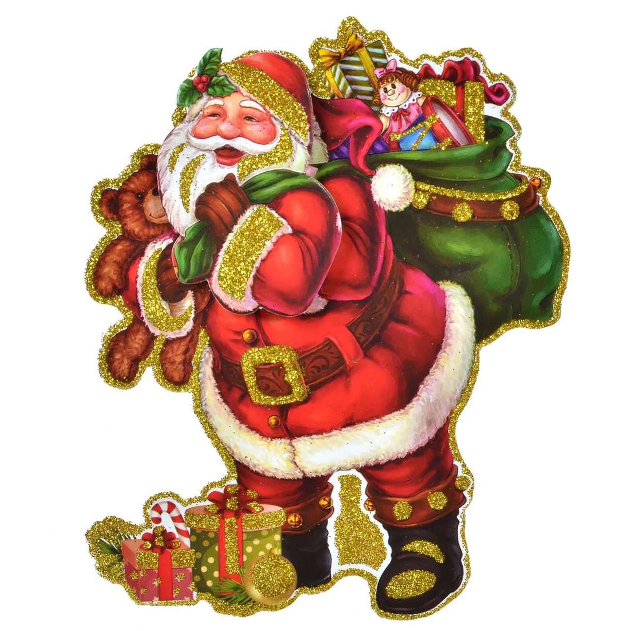 Sticker 3D cu Mos Craciun si cadouri, DecorCasa, 16 cm