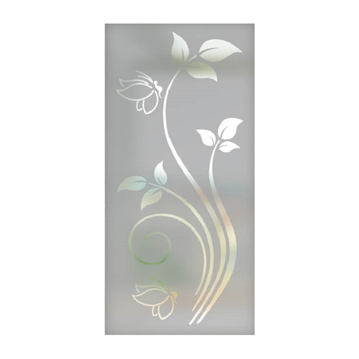 Folie pentru geam decorativa flori cu fluturi, 1 m x 2,1 m