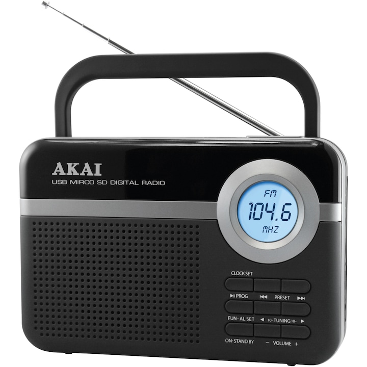 AKAI PR006A-471U hordozható rádió, USB/SD, Fekete