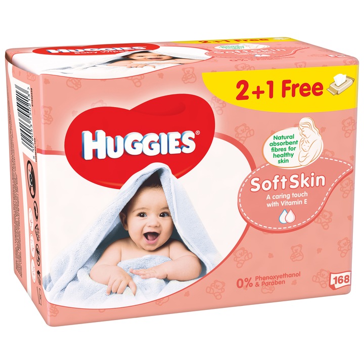 Комплект 3х Мокри кърпички Huggies Soft Skin, 56 броя