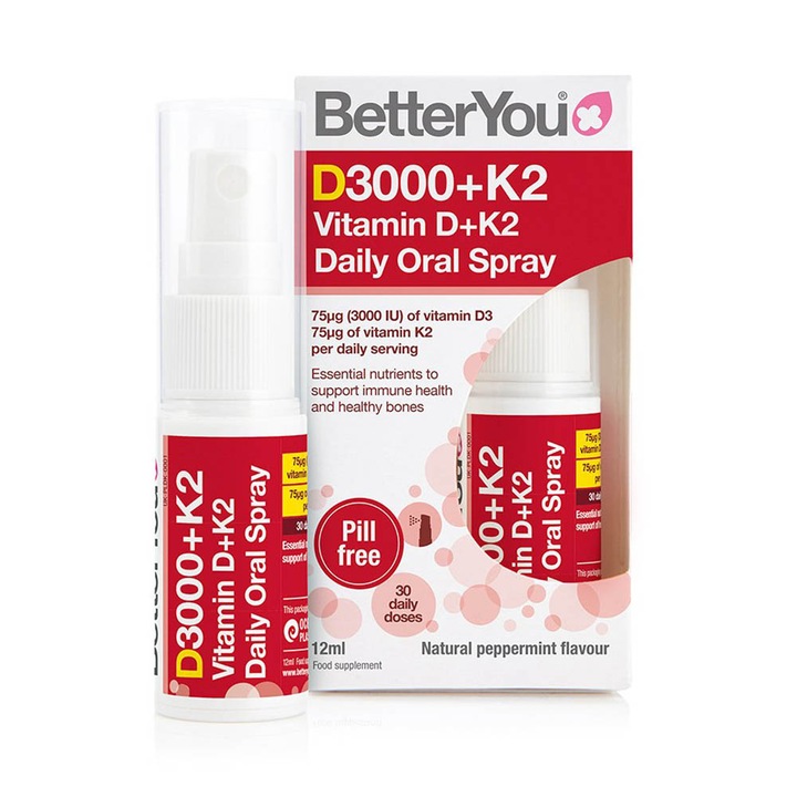 DLux D3000 + K2 Витамин спрей за устна кухина, BetterYou, 12 мл