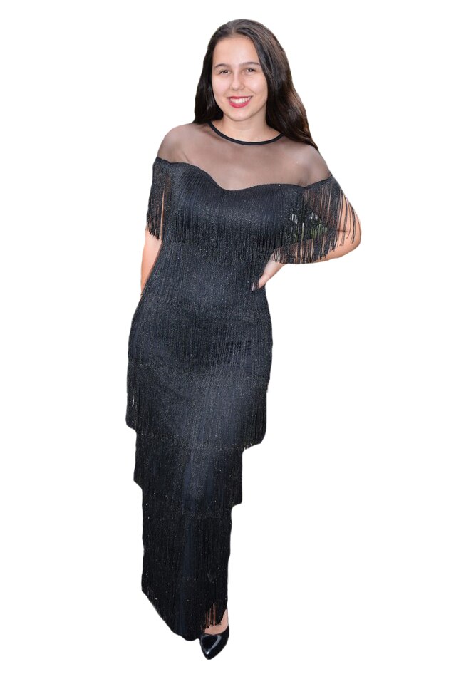 Rochie Amira eleganta cu franjuri,model lung,D&J Exclussive, Negru
