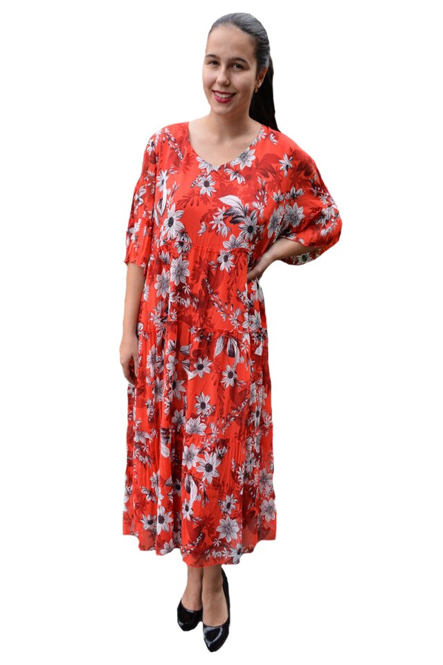 Rochie vaporoasa Nadina de zi,imprimeu floral,D&J Exclussive, Rosu