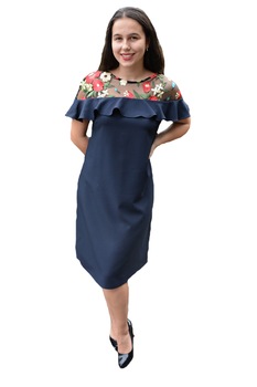 Rochie eleganta Alizee ,brodata cu flori,D&J Exclussive, Bleumarin Rochie eleganta Alizee ,brodata cu flori,D&J Exclussive, Bleumarin