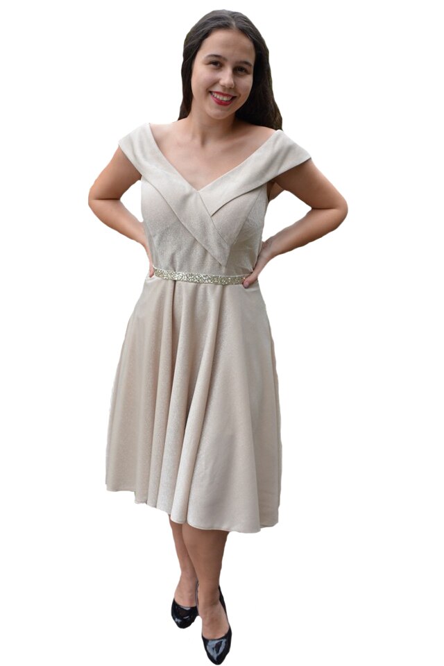 Rochie eleganta Eveline cu decolteu in V,model in clos,D&J Exclussive, Auriu