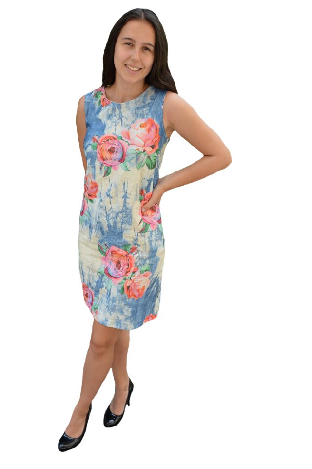 Rochie de zi,Dariela cu imprimeu de trandafiri ,D&J Exclussive, Albastru