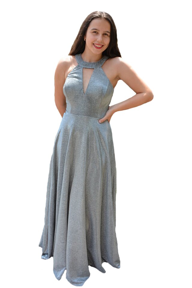 Rochie rafinata lunga Aemele cu croi clos,D&J Exclussive, Argintiu