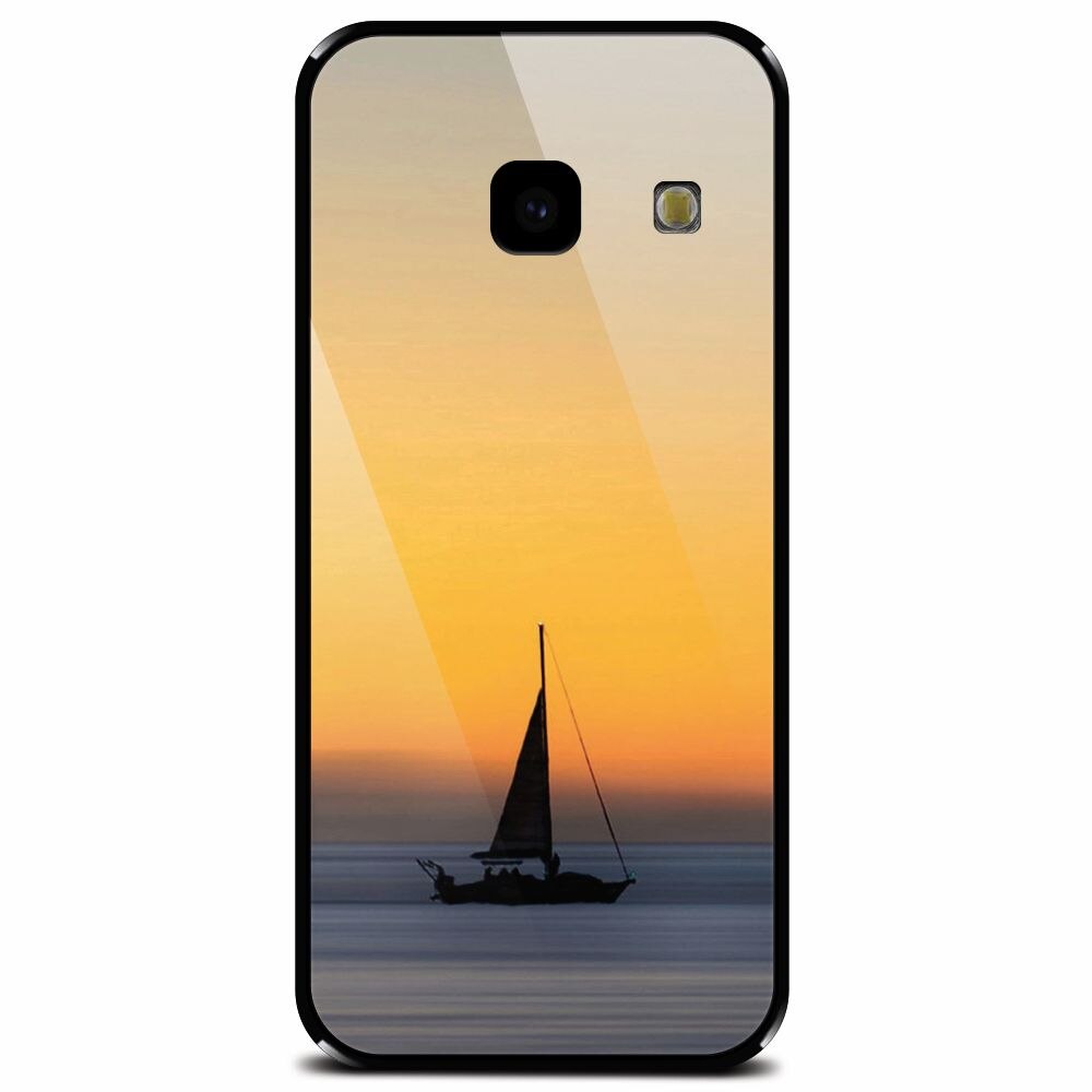 Husa din sticla securizata pentru Samsung Galaxy J4 Plus, Wind Sail Boat Ocean Sunset