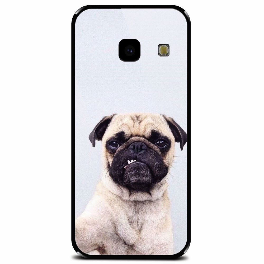 Husa din sticla securizata pentru Samsung Galaxy J4 Plus, Simple Pug Selfie