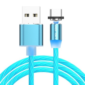 Cablu USB 3.0 Fast & Safe Charging 3.6A cu Mufa Magnetica 360 Micro USB cu Lumini LED Albastru Cablu USB 3.0 Fast & Safe Charging 3.6A cu Mufa Magnetica 360 Micro USB cu Lumini LED Albastru