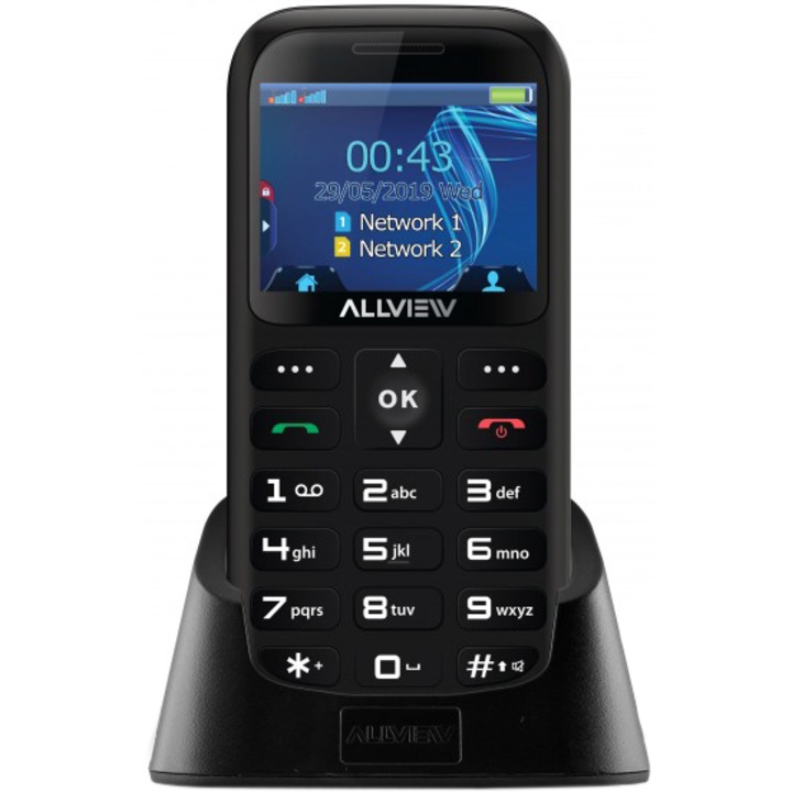 Allview D2 Senior Mobiltelefon, Dual SIM, Fekete