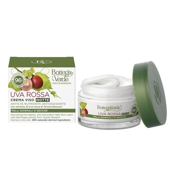 Crema anti-imbatranire, de noapte, cu extract de struguri rosii de la Palatul Massaini - Uva Rossa, 50 ML, Bottega Verde Crema anti-imbatranire, de noapte, cu extract de struguri rosii de la Palatul Massaini - Uva Rossa, 50 ML, Bottega Verde