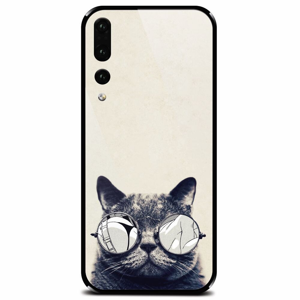 Husa din sticla securizata pentru Huawei P20 Pro, Cool Cat Glasses
