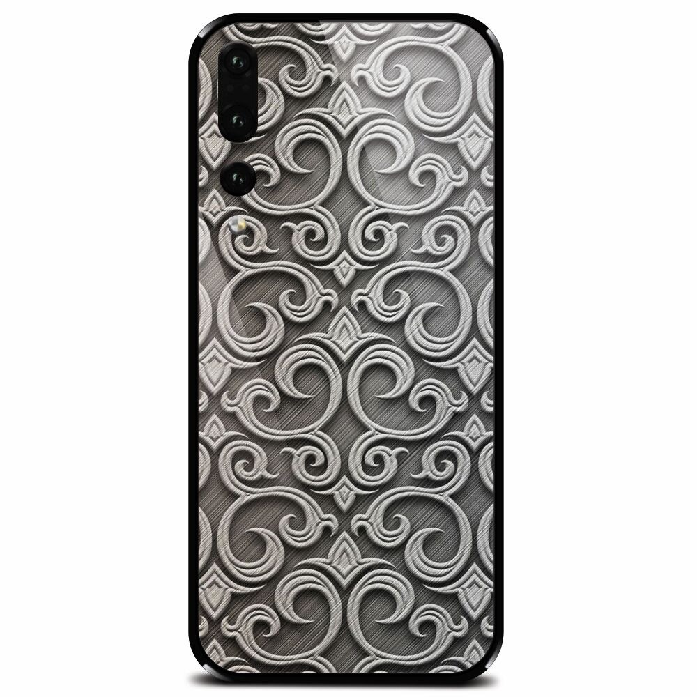 Husa din sticla securizata pentru Huawei P20 Pro, Baroque Silver Pattern
