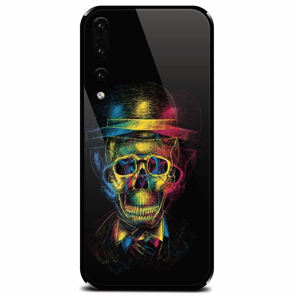 Husa din sticla securizata pentru Huawei P20 Pro, Colorfull skull 3d