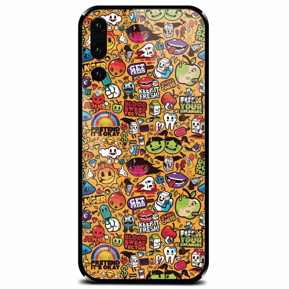 Husa din sticla securizata pentru Huawei P20 Pro, Colorful Sticker Illustrations