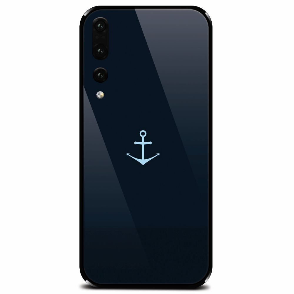 Husa din sticla securizata pentru Huawei P20 Pro, Blue Navy Anchor Illustration Flat