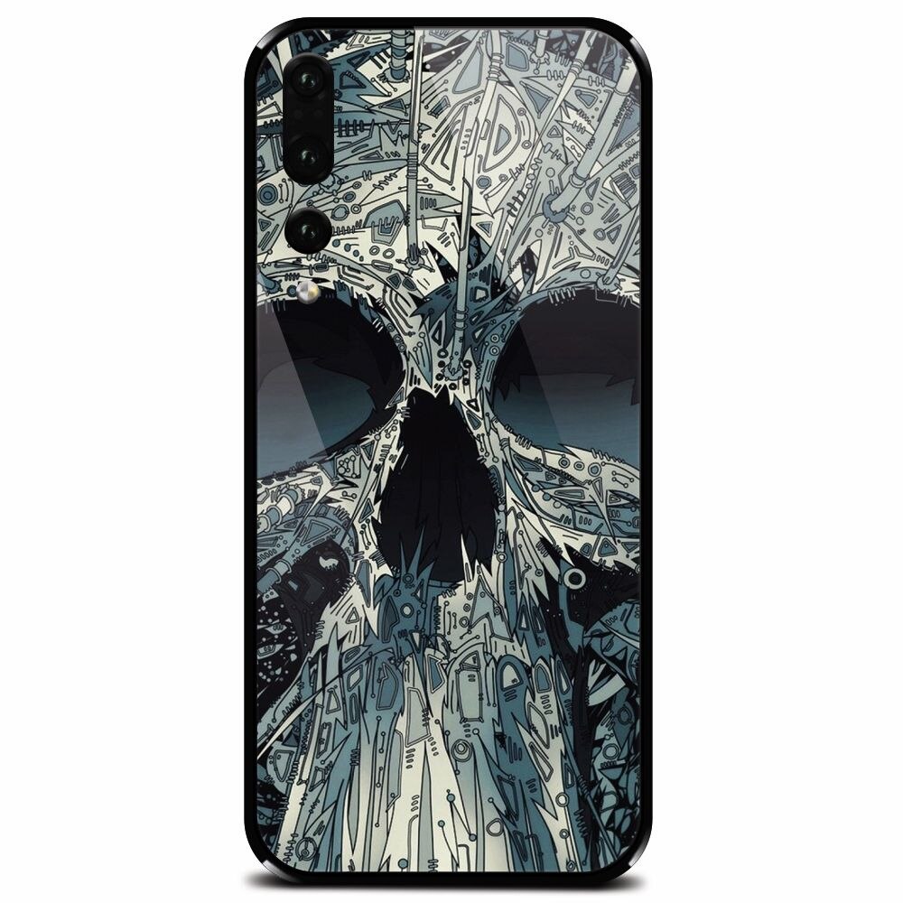 Husa din sticla securizata pentru Huawei P20 Pro, Abstract Skull Artwork Illustration