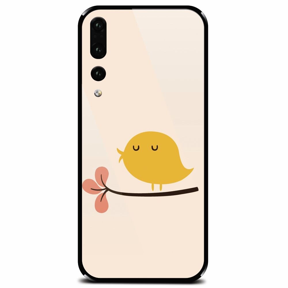 Husa din sticla securizata pentru Huawei P20 Pro, Flat Minimal Cute Bird Illustration