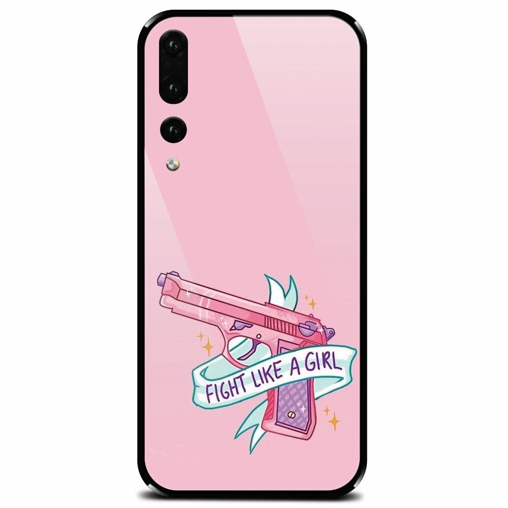 Husa din sticla securizata pentru Huawei P20 Pro, Fight Like A Girl