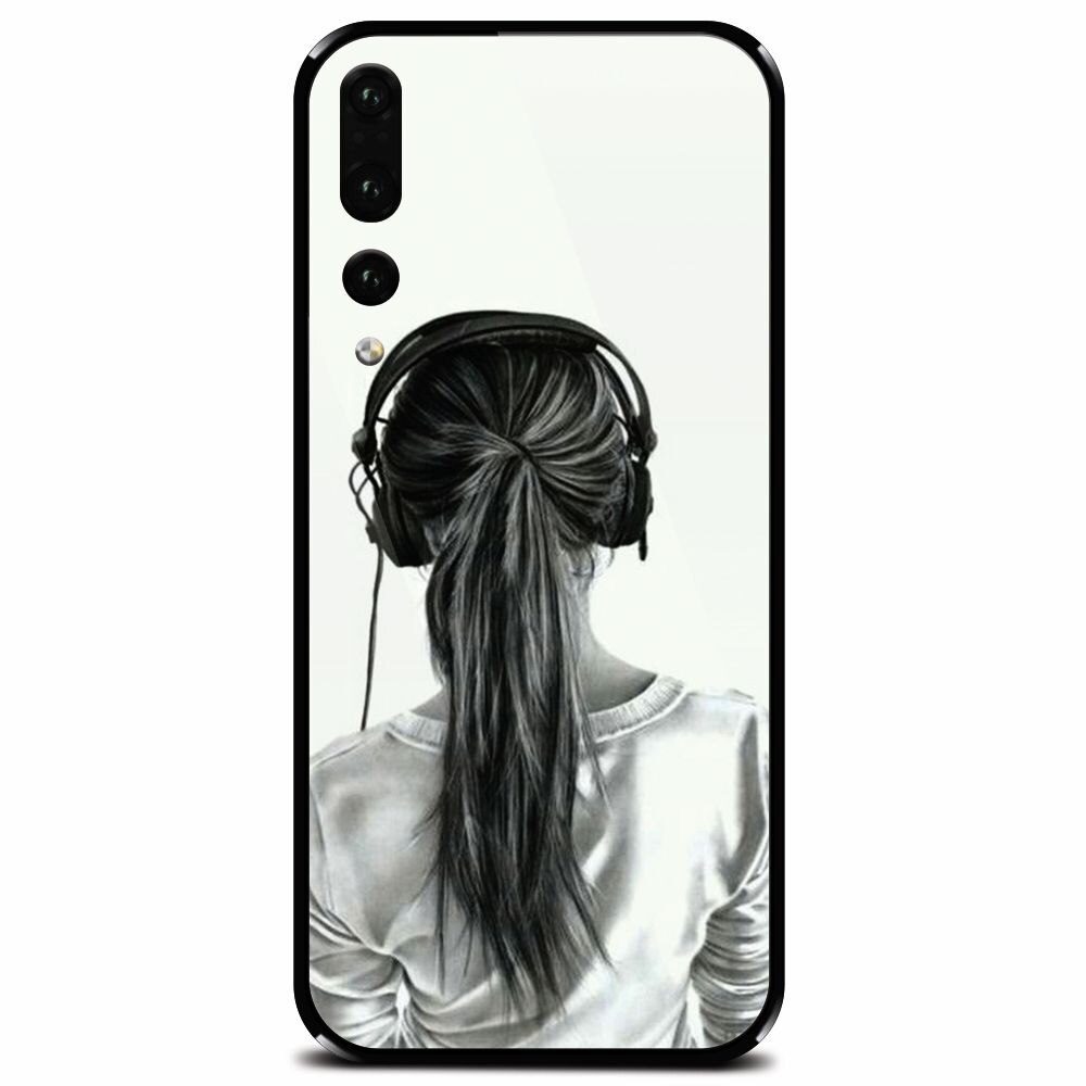 Husa din sticla securizata pentru Huawei P20 Pro, Girl With Headphone