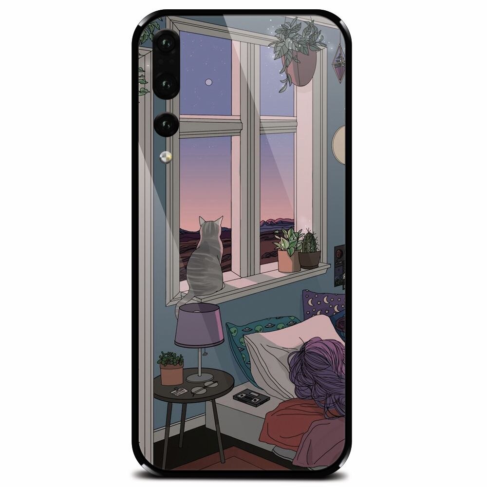 Husa din sticla securizata pentru Huawei P20 Pro, Girl Room