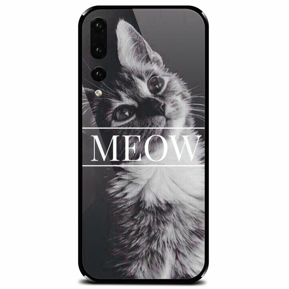 Husa din sticla securizata pentru Huawei P20 Pro, Meow Cute Cat