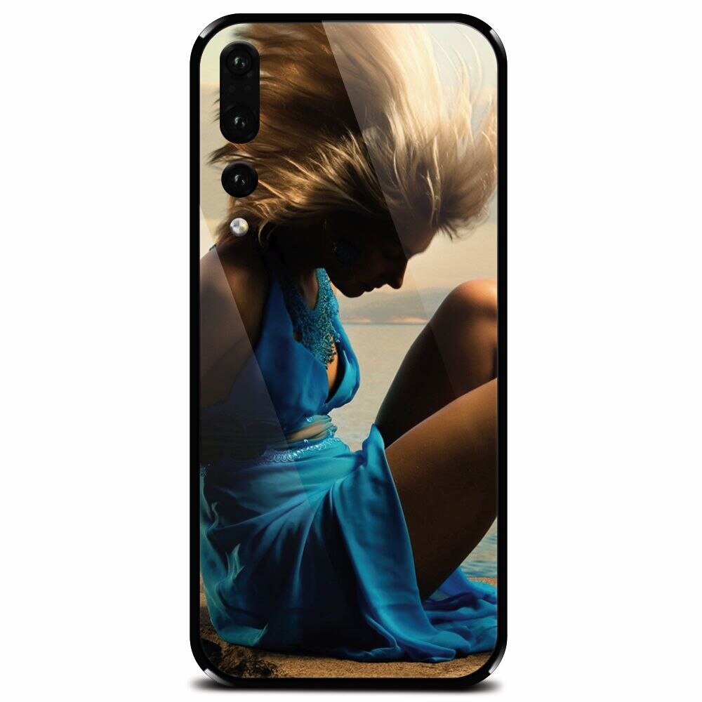 Husa din sticla securizata pentru Huawei P20 Pro, Girl In Blue Dress