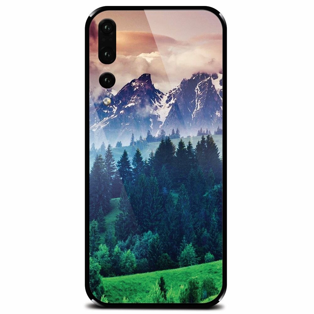 Husa din sticla securizata pentru Huawei P20 Pro, Forest Hills Snowy Mountains And Sunset Clouds