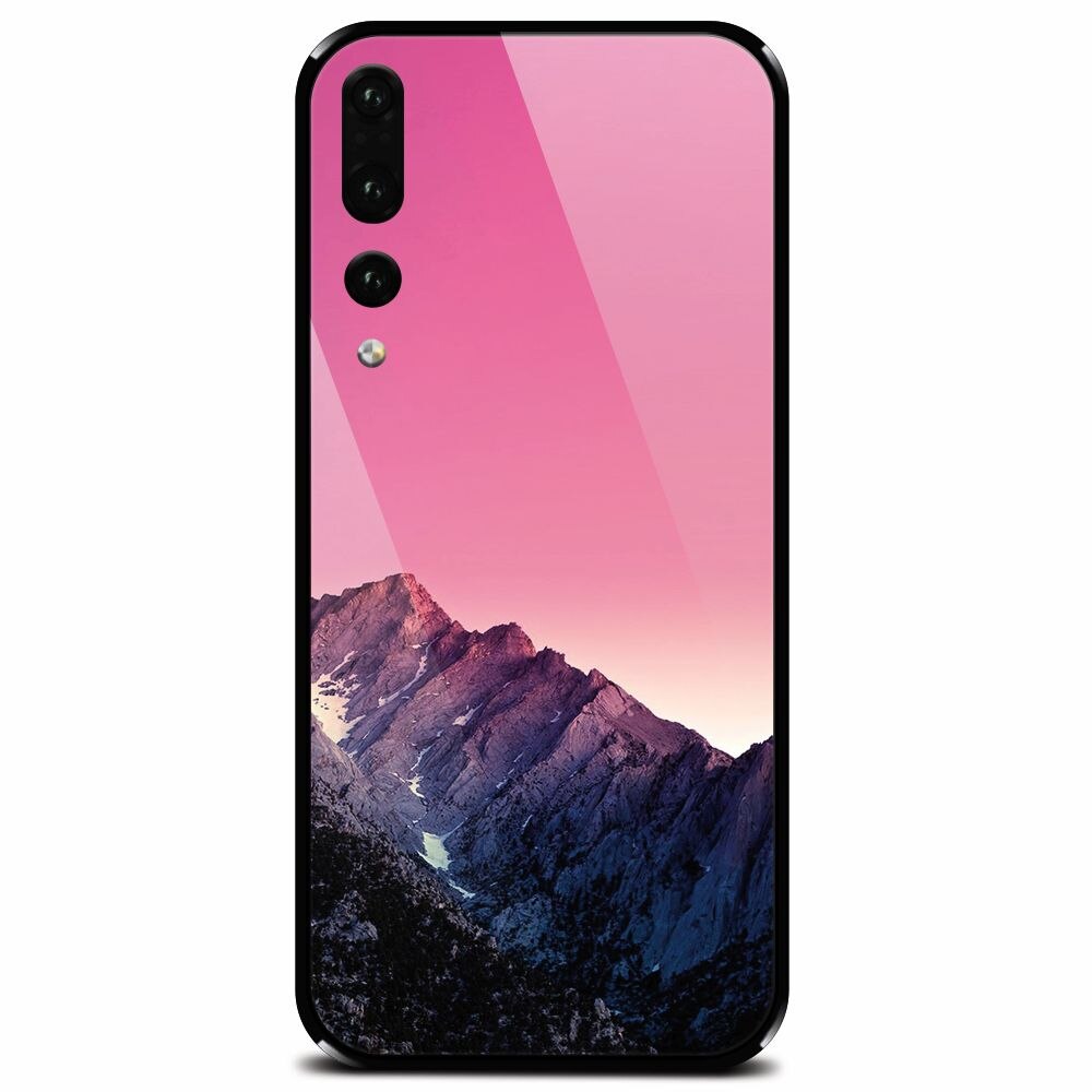 Husa din sticla securizata pentru Huawei P20 Pro, Mountain Peak Pink Gradient Effect