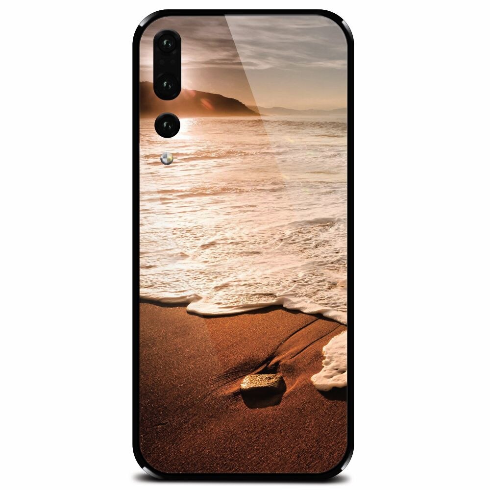 Husa din sticla securizata pentru Huawei P20 Pro, Sunset Foamy Beach Wave