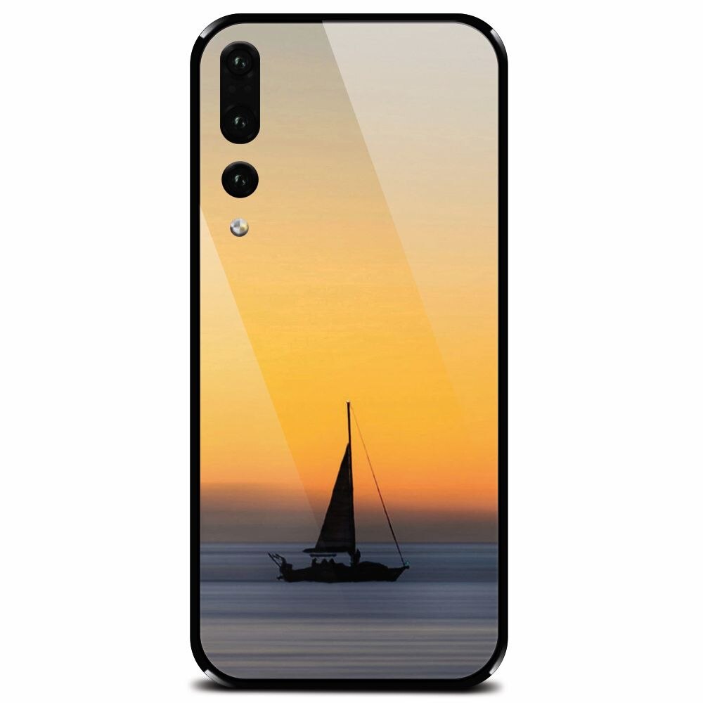 Husa din sticla securizata pentru Huawei P20 Pro, Wind Sail Boat Ocean Sunset