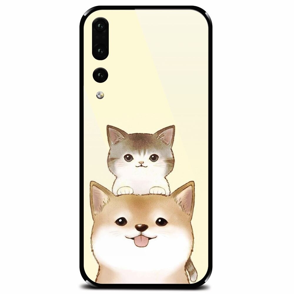 Husa din sticla securizata pentru Huawei P20 Pro, Two Cat