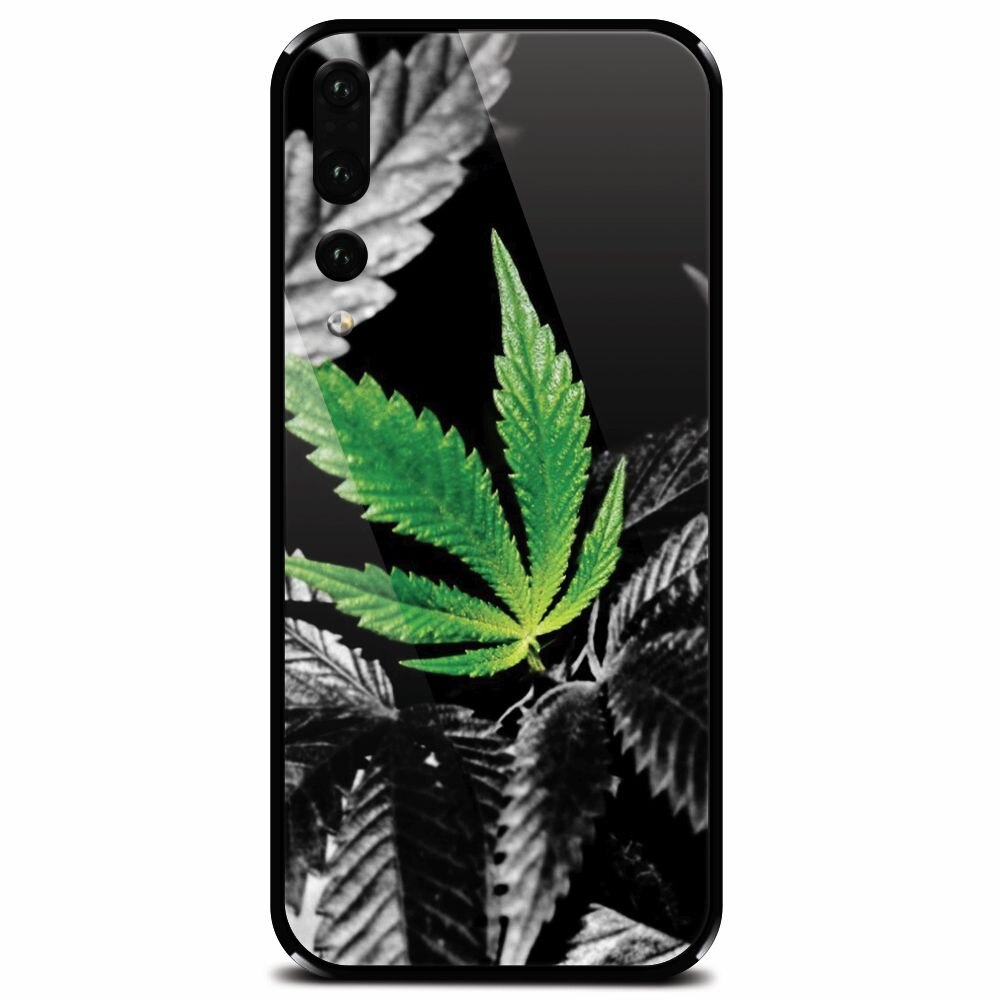 Husa din sticla securizata pentru Huawei P20 Pro, Trippy Pot Leaf Green
