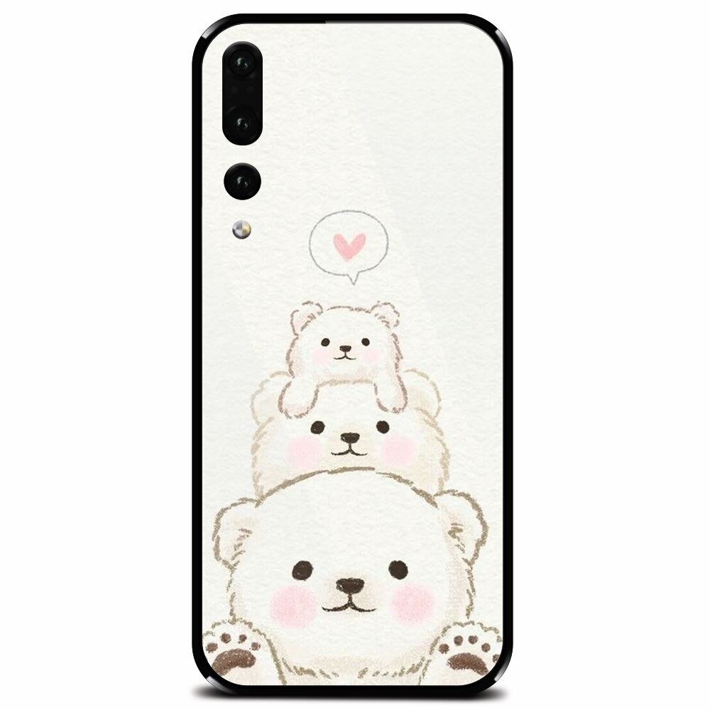 Husa din sticla securizata pentru Huawei P20 Pro, Bear Family