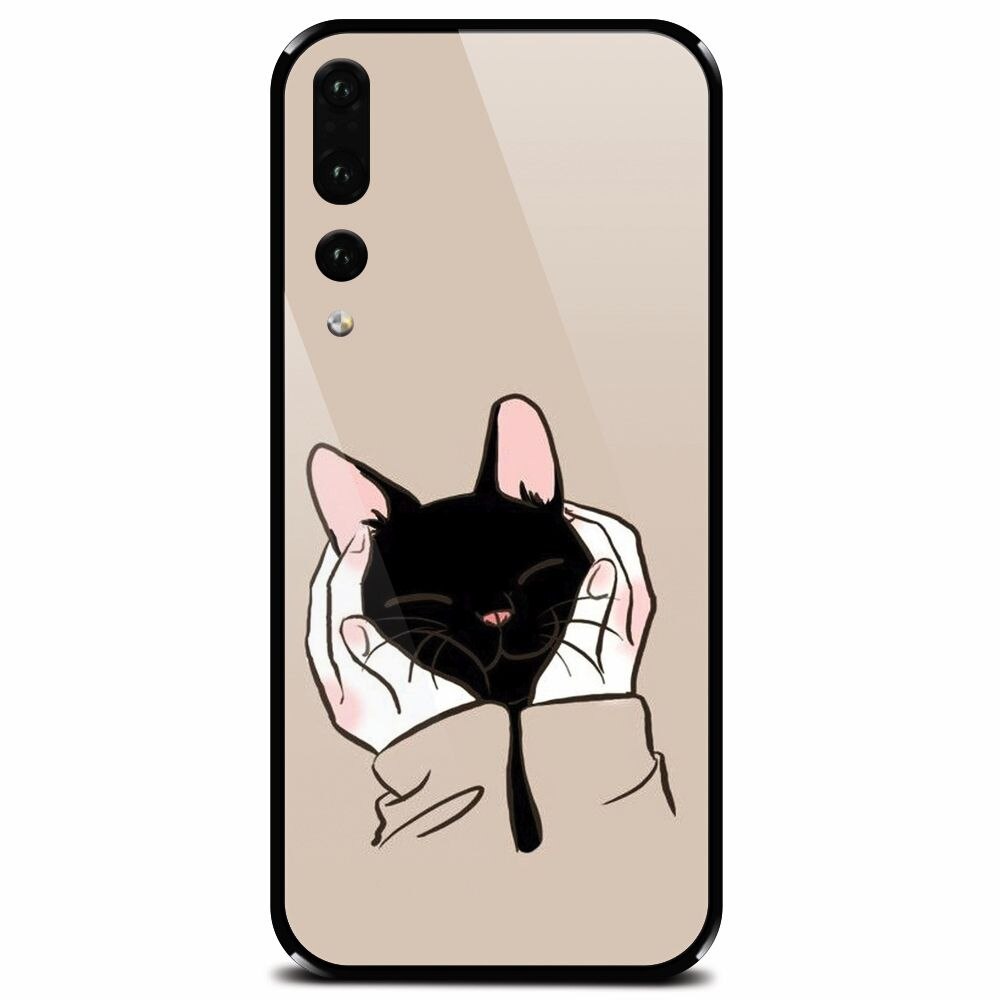 Husa din sticla securizata pentru Huawei P20 Pro, Th Black Cat In Hands