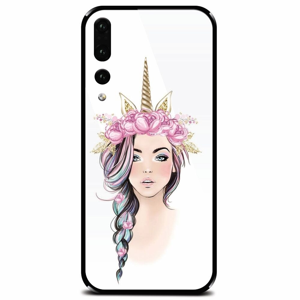 Husa din sticla securizata pentru Huawei P20 Pro, Unicorn Girl