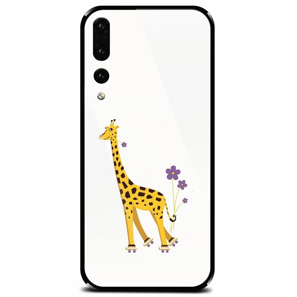 Husa din sticla securizata pentru Huawei P20 Pro, Rollerskating Girafe Illustration