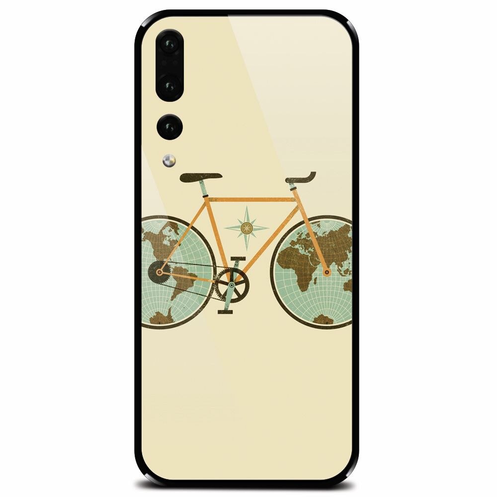 Husa din sticla securizata pentru Huawei P20 Pro, Retro Bicycle Illustration