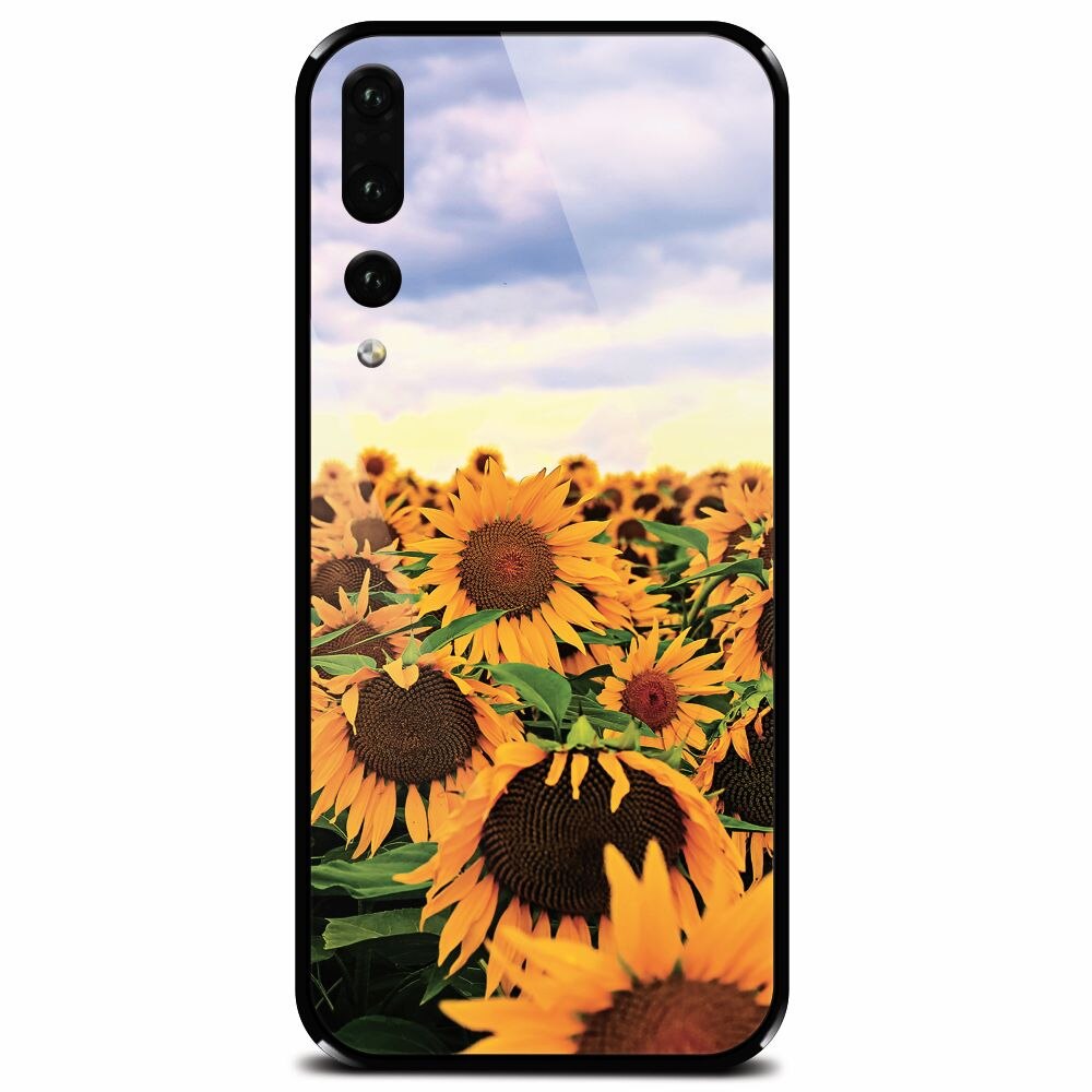 Husa din sticla securizata pentru Huawei P20 Pro, Sunflowers