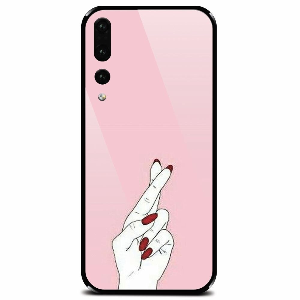 Husa din sticla securizata pentru Huawei P20 Pro, Pink Finger Cross