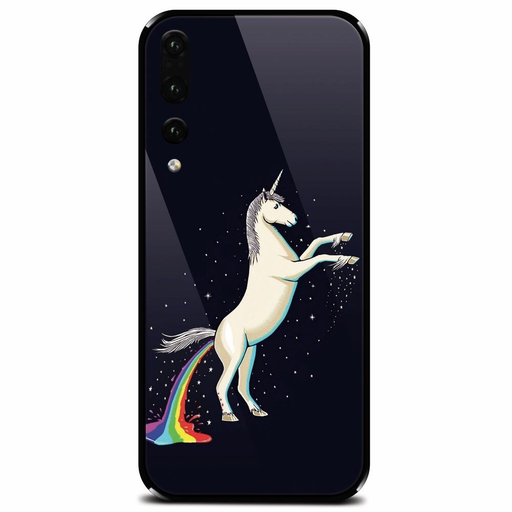 Husa din sticla securizata pentru Huawei P20 Pro, Unicorn Shitting Rainbows