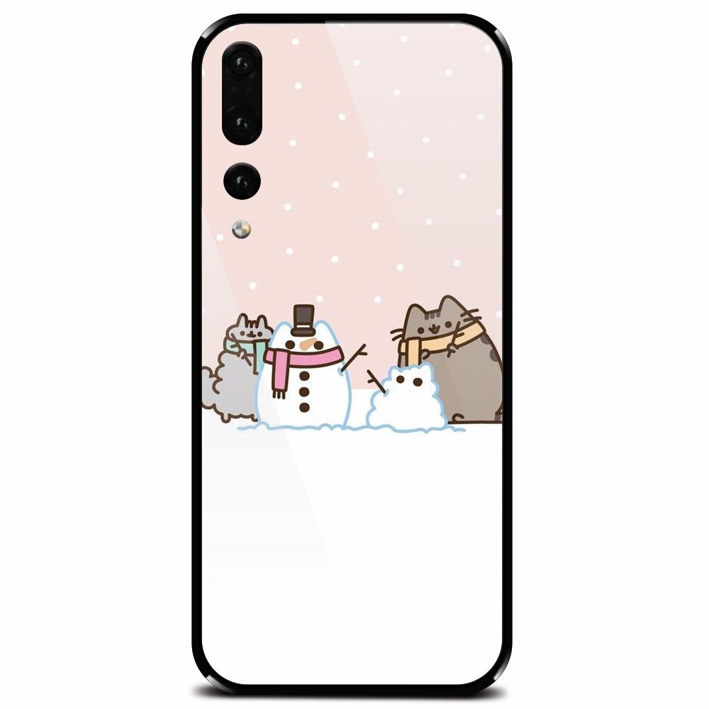 Husa din sticla securizata pentru Huawei P20 Pro, Cat And Snowman