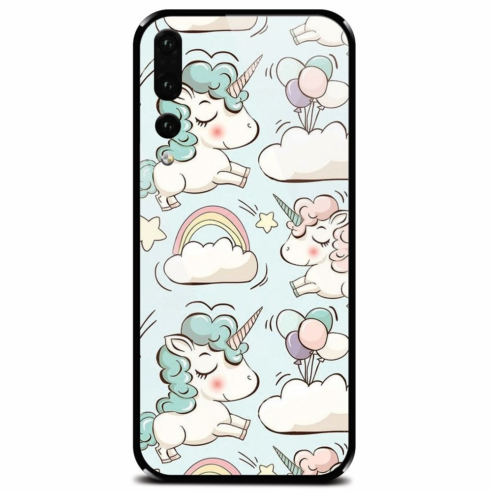 Husa din sticla securizata pentru Huawei P20 Pro, Unicorns And Clouds